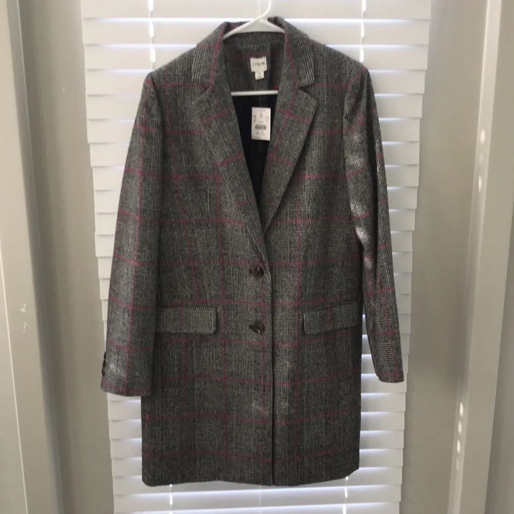 J Crew Glen Plaid Topcoat Wool Black Ivory Plum Size 4 - Picture 5 of 16